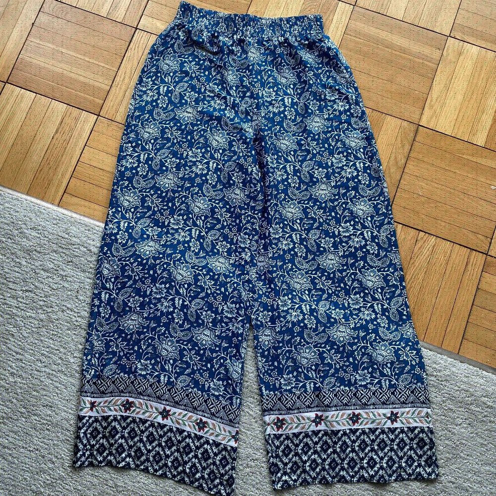NWT SALE!! Joie Women's Silky Boho Lounge Pants w/ Floral Blue Print Size S/P